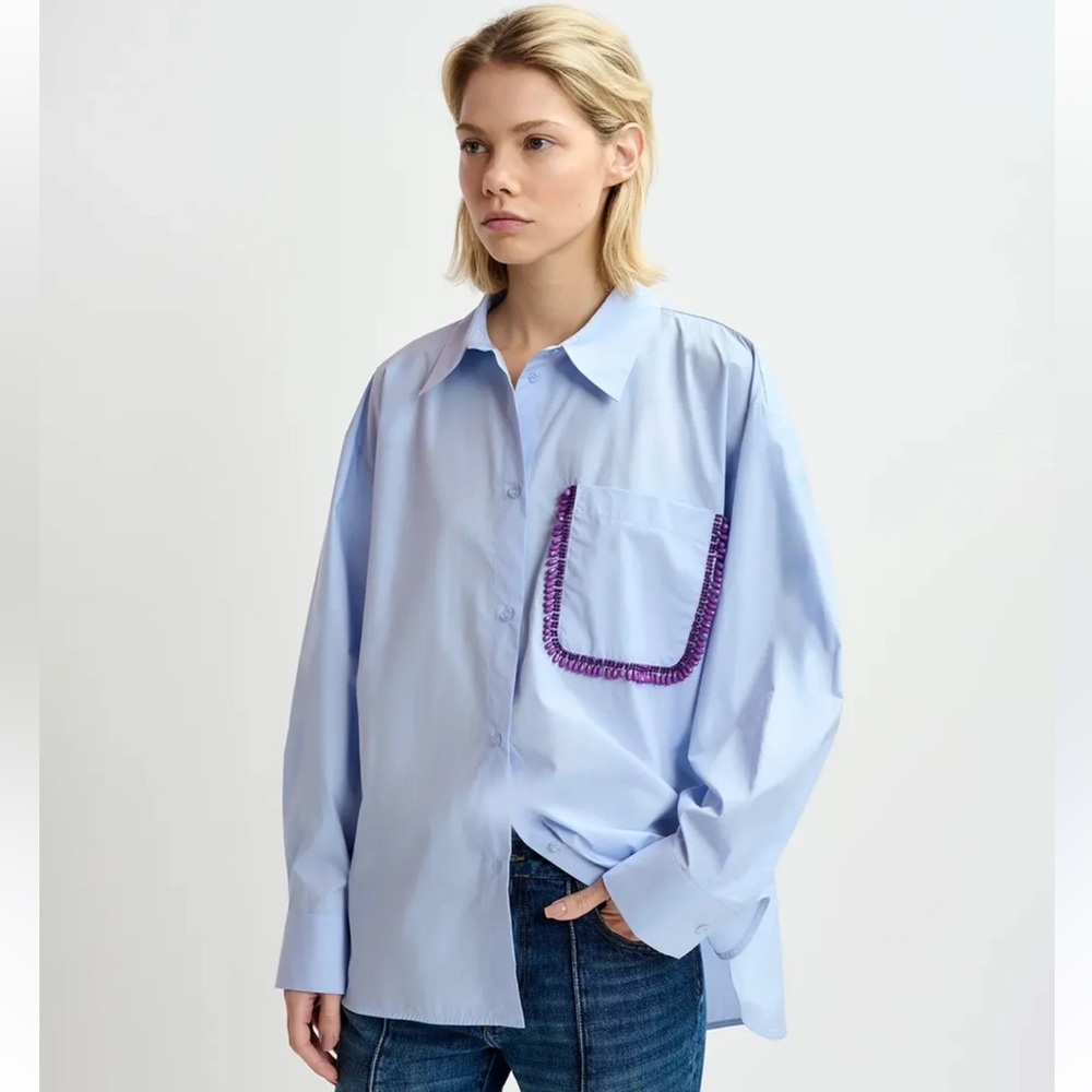 Essentiel Antwerp Get Cotton Shirt with Beaded Embroidery - Picture 2 of 7